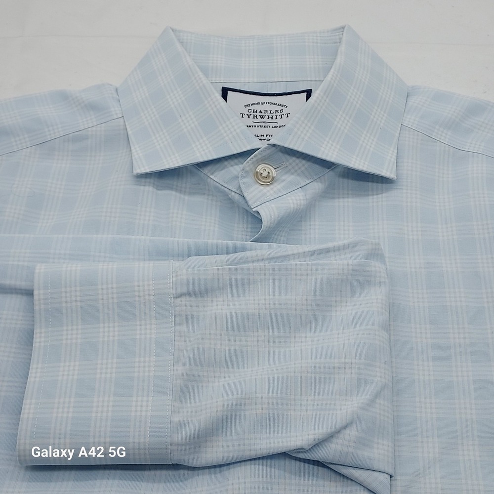 Charles Tyrwhitt Slim Fit Non-Iron Cotton Dress Shirt Blue Check 16.5/35